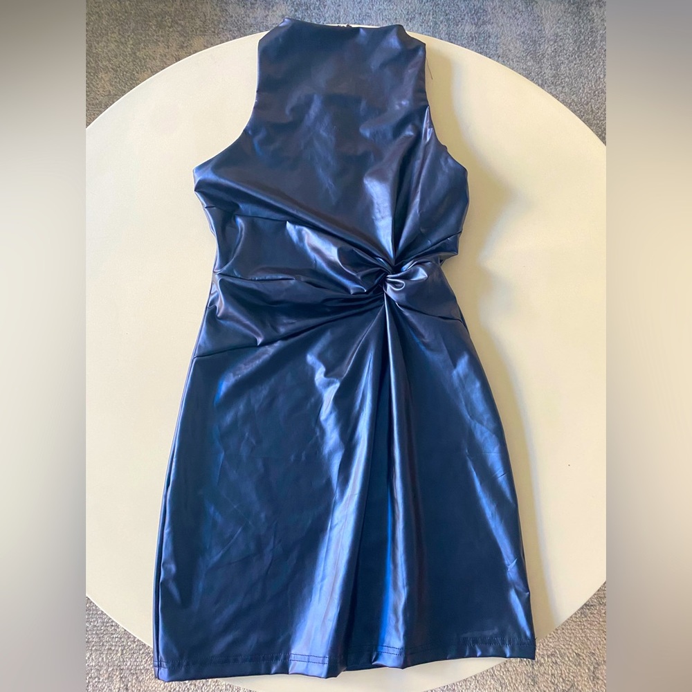 Waiting For It Faux Leather mini dress Fashionnova Navy